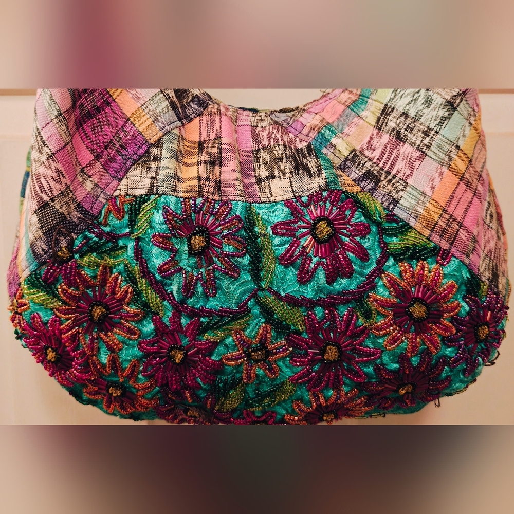 Vtg Patchwork Multi Pattern Double Sided Beaded E… - image 6